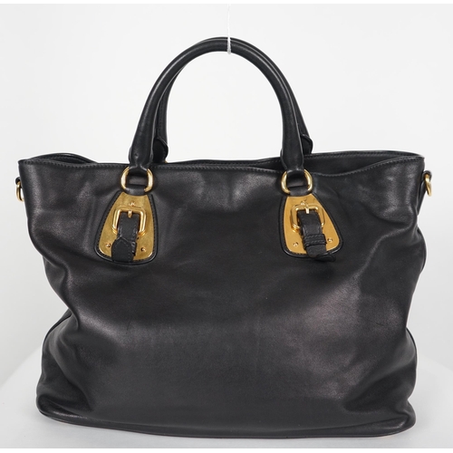 1118 - A Prada Vitello black leather bag with detachable strap, gilt metalware with dust bag, width 40cm, m... 