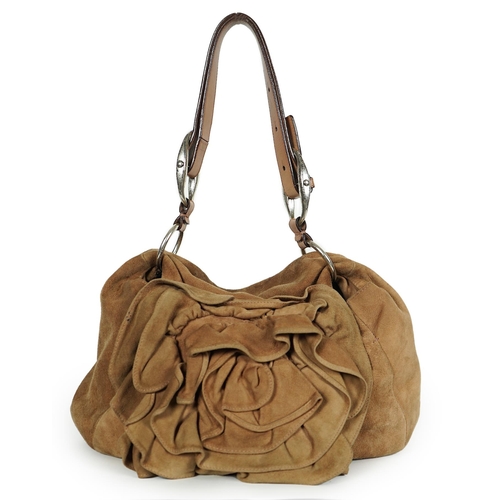 1122 - A Yves Saint Laurent rive gauche camel/ sand-brown sueded leather Nadja Rose Petal shoulder bag, des... 