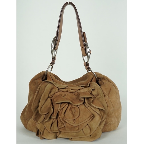 1122 - A Yves Saint Laurent rive gauche camel/ sand-brown sueded leather Nadja Rose Petal shoulder bag, des... 