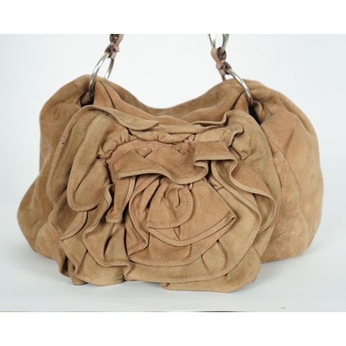 1122 - A Yves Saint Laurent rive gauche camel/ sand-brown sueded leather Nadja Rose Petal shoulder bag, des... 