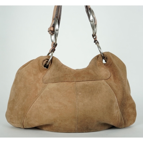 1122 - A Yves Saint Laurent rive gauche camel/ sand-brown sueded leather Nadja Rose Petal shoulder bag, des... 