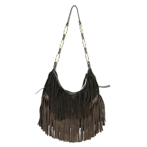 1124 - A vintage Yves Saint Laurent rive gauche Bohème brown shoulder bag, gold-tone metalware, with fringe... 