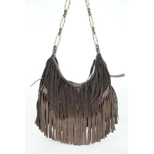 1124 - A vintage Yves Saint Laurent rive gauche Bohème brown shoulder bag, gold-tone metalware, with fringe... 