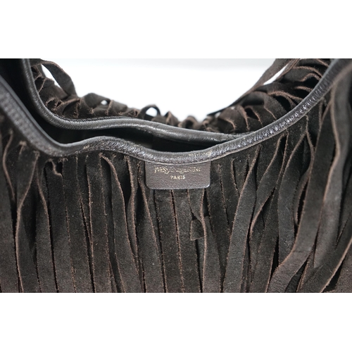 1124 - A vintage Yves Saint Laurent rive gauche Bohème brown shoulder bag, gold-tone metalware, with fringe... 