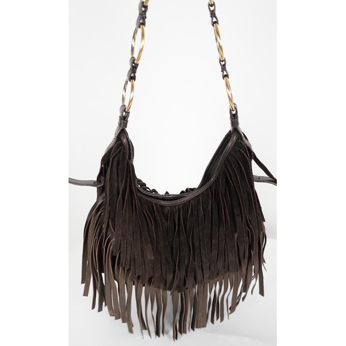 1124 - A vintage Yves Saint Laurent rive gauche Bohème brown shoulder bag, gold-tone metalware, with fringe... 