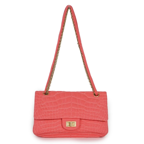 1131 - A Chanel coral jersey Croc Reissue 2.55 Classic Flap bag, signature quilted coral jersey canvas, bru... 