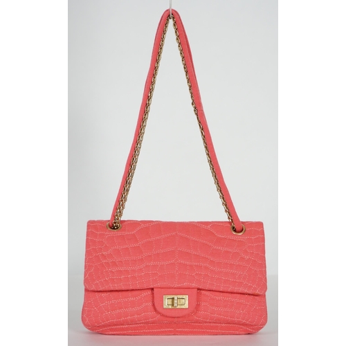 1131 - A Chanel coral jersey Croc Reissue 2.55 Classic Flap bag, signature quilted coral jersey canvas, bru... 