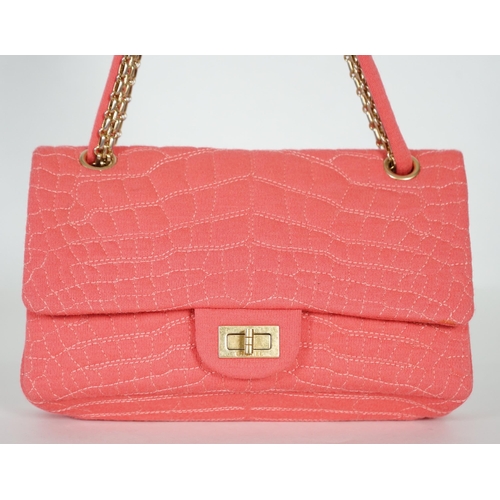 1131 - A Chanel coral jersey Croc Reissue 2.55 Classic Flap bag, signature quilted coral jersey canvas, bru... 