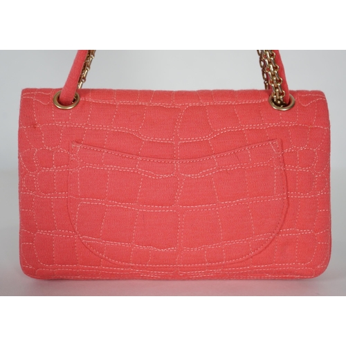 1131 - A Chanel coral jersey Croc Reissue 2.55 Classic Flap bag, signature quilted coral jersey canvas, bru... 