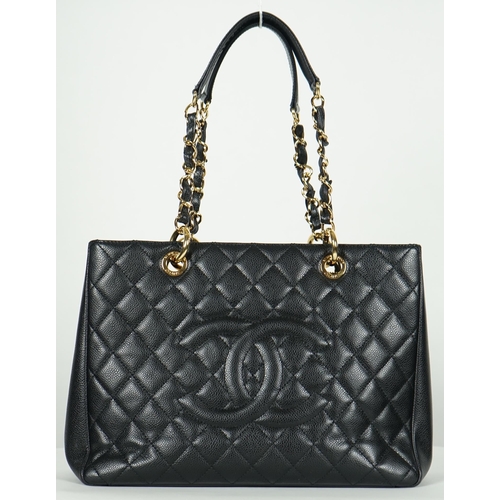 1132 - ** ** A Chanel vintage black quilted Caviar Timeless Grand Shopping Tote, gold hardware, 2013. Authe... 