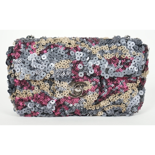 1133 - ** ** A Chanel 2012 Classique sequined mini shoulder bag, grey/beige/burgundy leather sequined bag, ... 