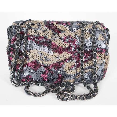 1133 - ** ** A Chanel 2012 Classique sequined mini shoulder bag, grey/beige/burgundy leather sequined bag, ... 