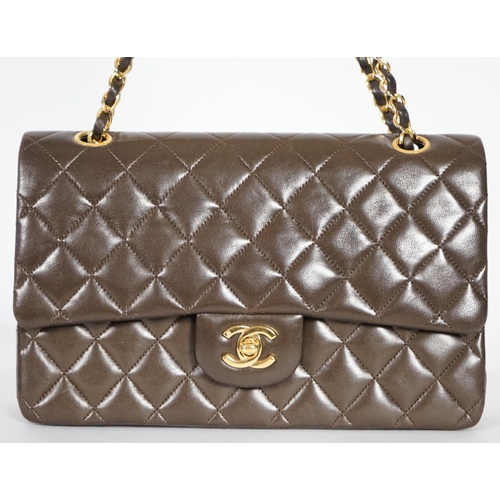 1135 - A Chanel brown quilted lambskin medium Classic Double Flap bag, double flap purse in a stunning choc... 