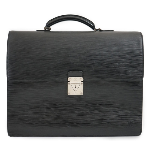 1144 - A Louis Vuitton Robusto briefcase in black taiga leather, hardware in silver metal, simple handle le... 