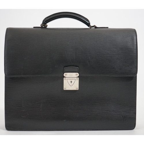 1144 - A Louis Vuitton Robusto briefcase in black taiga leather, hardware in silver metal, simple handle le... 