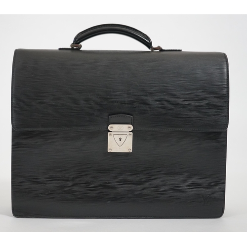 1144 - A Louis Vuitton Robusto briefcase in black taiga leather, hardware in silver metal, simple handle le... 