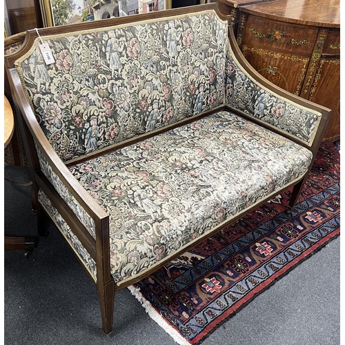 1153 - An Edwardian inlaid mahogany settee, length 117cm, depth 66cm, height 93cm