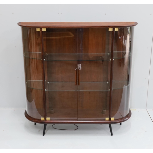 1157 - A mid century Indian rosewood glazed display cabinet with lighting, width 133cm, depth 36cm, height ... 