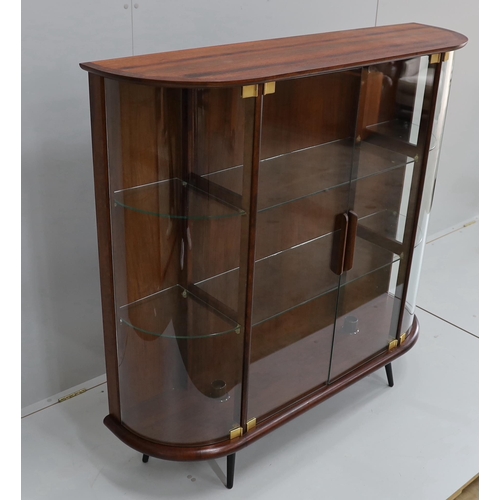 1157 - A mid century Indian rosewood glazed display cabinet with lighting, width 133cm, depth 36cm, height ... 