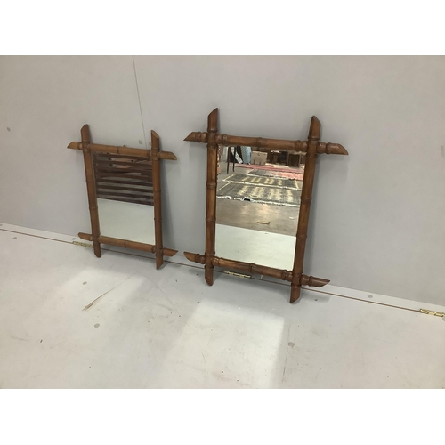 1177 - A graduated pair of bamboo moulded wall mirrors, largest 62 x 51cm