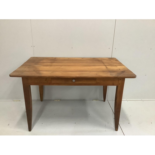 1178 - A French fruitwood kitchen table with frieze drawer, width 131cm, depth 82cm, height 75cm