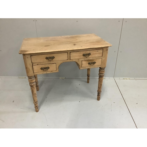 1190 - A Victorian pine kneehole side table fitted with four drawers, width 91cm, depth 52cm, height 76cm... 