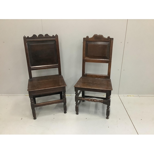 1192 - Two late 17th century and later provincial oak panel back chairs