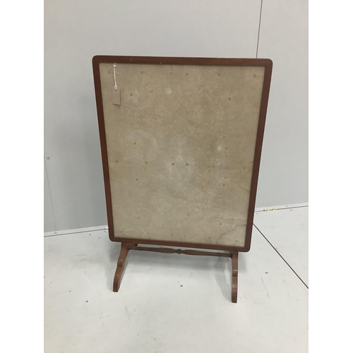 1211 - An Edwardian beech folding table / firescreen with cream floral fabric panel, 87 x 69cm