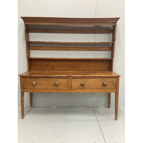 1216 - An early 19th century pine dresser with associated rack, width 184cm