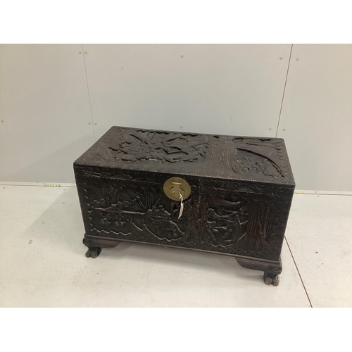 1219 - * * A late 19th century Cantonese carved camphorwood chest, width 100cmPlease note this lot attracts... 