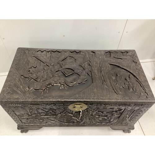 1219 - * * A late 19th century Cantonese carved camphorwood chest, width 100cmPlease note this lot attracts... 