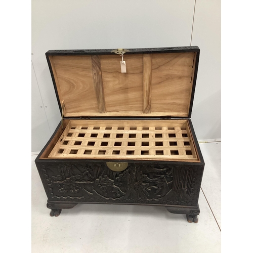 1219 - * * A late 19th century Cantonese carved camphorwood chest, width 100cmPlease note this lot attracts... 