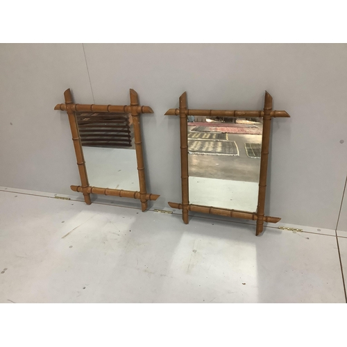 1224 - A pair of early 20th century simulated bamboo frame wall mirrors, width 68cm, height 56cm