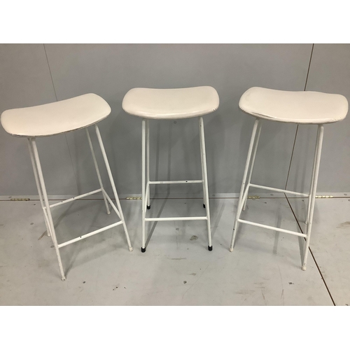 1228 - A set of three 'Program' white enamelled stools by Frank Guille for Kandya, height 70cm