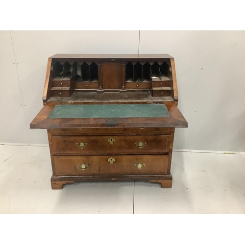 1249 - A mid 18th century walnut feather banded mahogany bureau, width 99cm