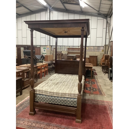 1250 - A Heals mahogany four-poster bed in the Adam style, length 222cm, width 144cm