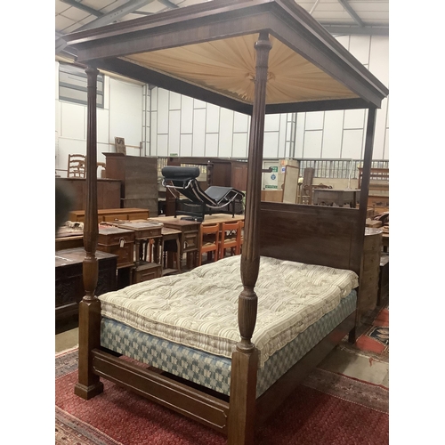 1250 - A Heals mahogany four-poster bed in the Adam style, length 222cm, width 144cm