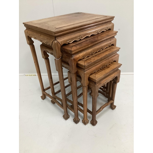 1263 - A quartetto of Chinese rectangular padouk tea tables, width 49cm, depth 35cm, height 64cm