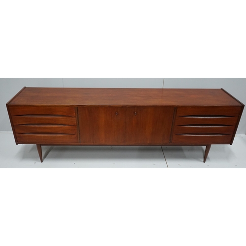 1277 - In the manner of Arne Vodder, a mid century teak sideboard width 221cm, depth 45cm, height 73cm.... 