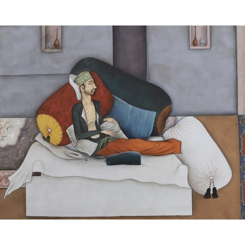 1766 - Indian School, gouache, Figure on a day bed, 13 x 15.5cm