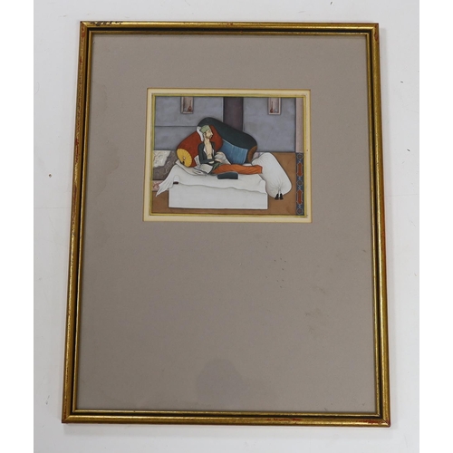 1766 - Indian School, gouache, Figure on a day bed, 13 x 15.5cm