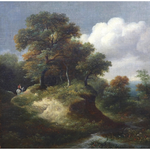 1771 - Early 19th century English School, oil on canvas, Rustic landscape with horse rider, 24 x 25cm... 