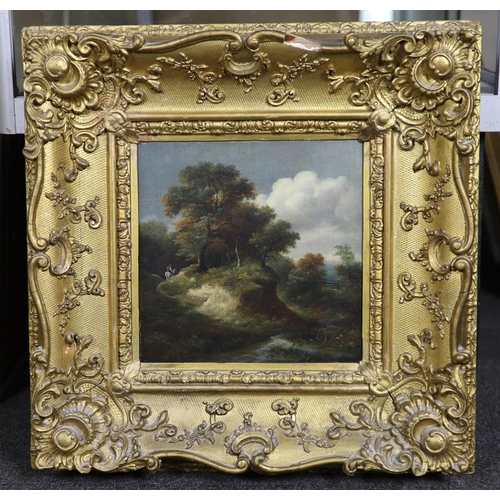 1771 - Early 19th century English School, oil on canvas, Rustic landscape with horse rider, 24 x 25cm... 