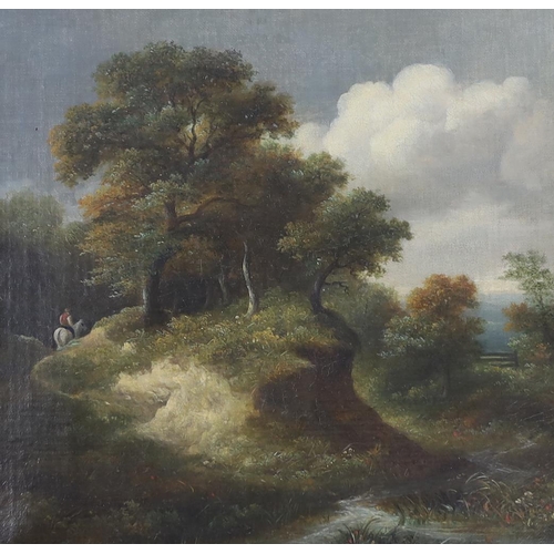 1771 - Early 19th century English School, oil on canvas, Rustic landscape with horse rider, 24 x 25cm... 