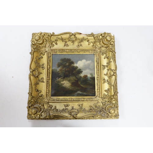 1771 - Early 19th century English School, oil on canvas, Rustic landscape with horse rider, 24 x 25cm... 