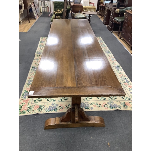 163 - An 18th century style rectangular oak refectory style dining table, length 244cm, width 76cm, height... 