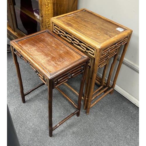 174 - A nest of three Chinese tea tables, width 44cm, depth 32cm, height 62cm, and one other