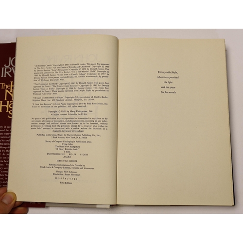 274 - ° ° Irving, John - The Hotel New Hampshire, 1st edition ,8vo, half cloth in clipped d/j, presentatio... 