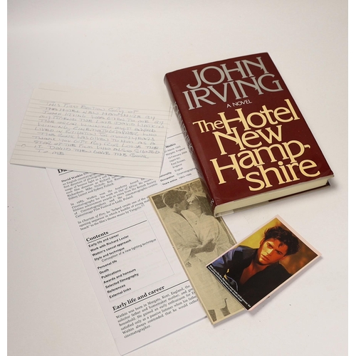 274 - ° ° Irving, John - The Hotel New Hampshire, 1st edition ,8vo, half cloth in clipped d/j, presentatio... 