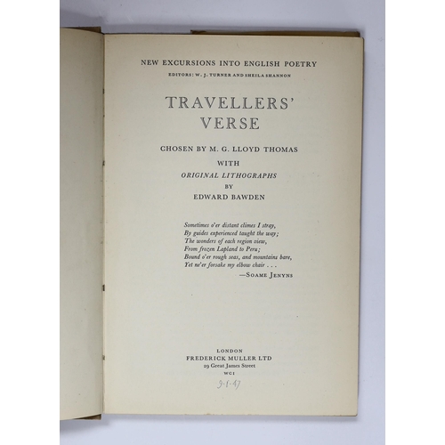 317 - ° ° Thomas, M.G Lloyd (chosen by) - Travellers Verse, inscribed by Edward Bawden to the editor of t... 